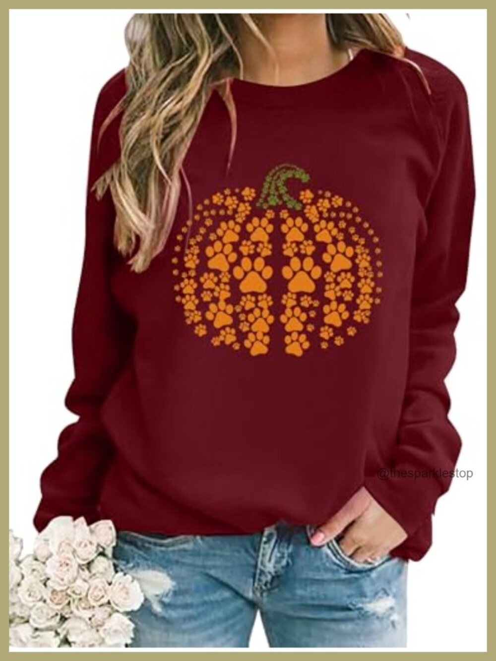 Urvatac Fall Sweatshirt Pumpkin Dog Paw Pullover Thanksgiving Long Sleeve